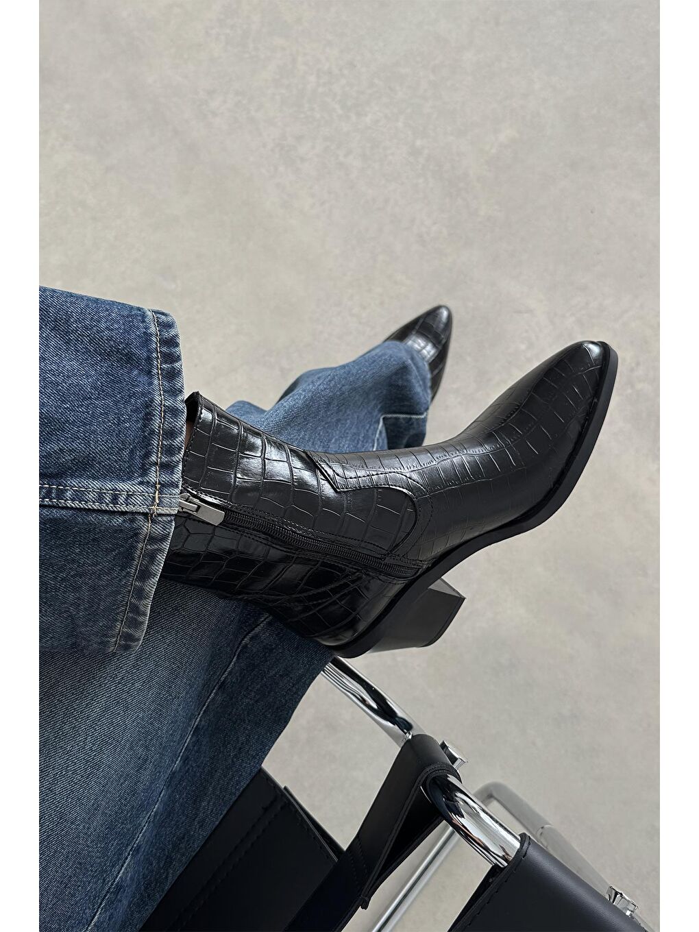 Jose  Kadın  Kroko Deri  Topuklu   Bot Siyah