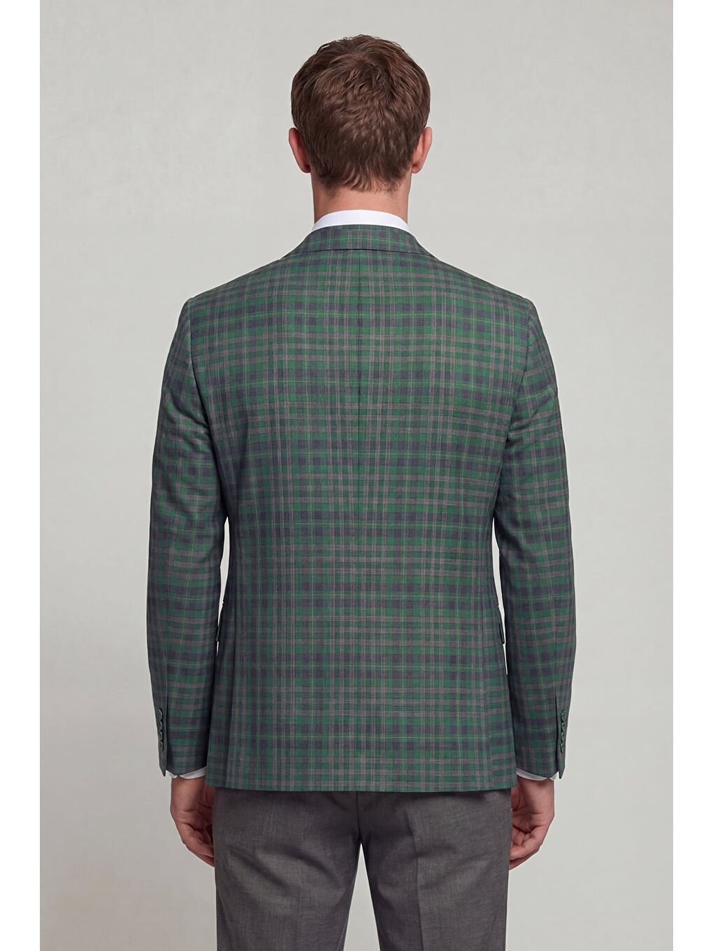 Giotelli Erkek Yeşil Dar Kesim Slim Fit Yünlü Dokuma Ekose Normal Bel 6 Drop Yelekli Takım Elbise-3