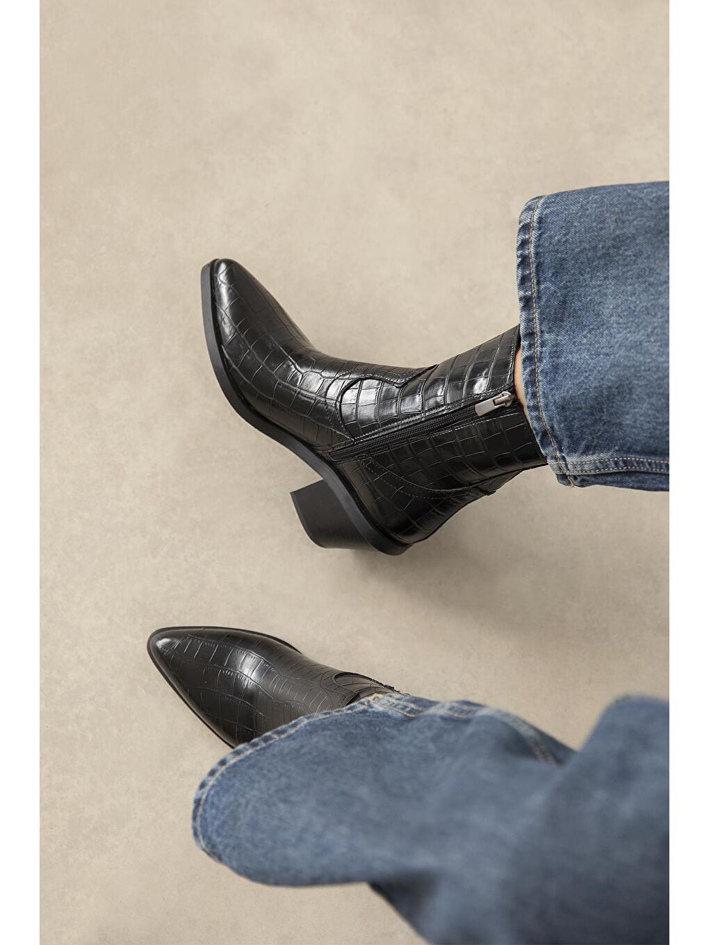 Jose  Kadın  Kroko Deri  Topuklu   Bot Siyah-1