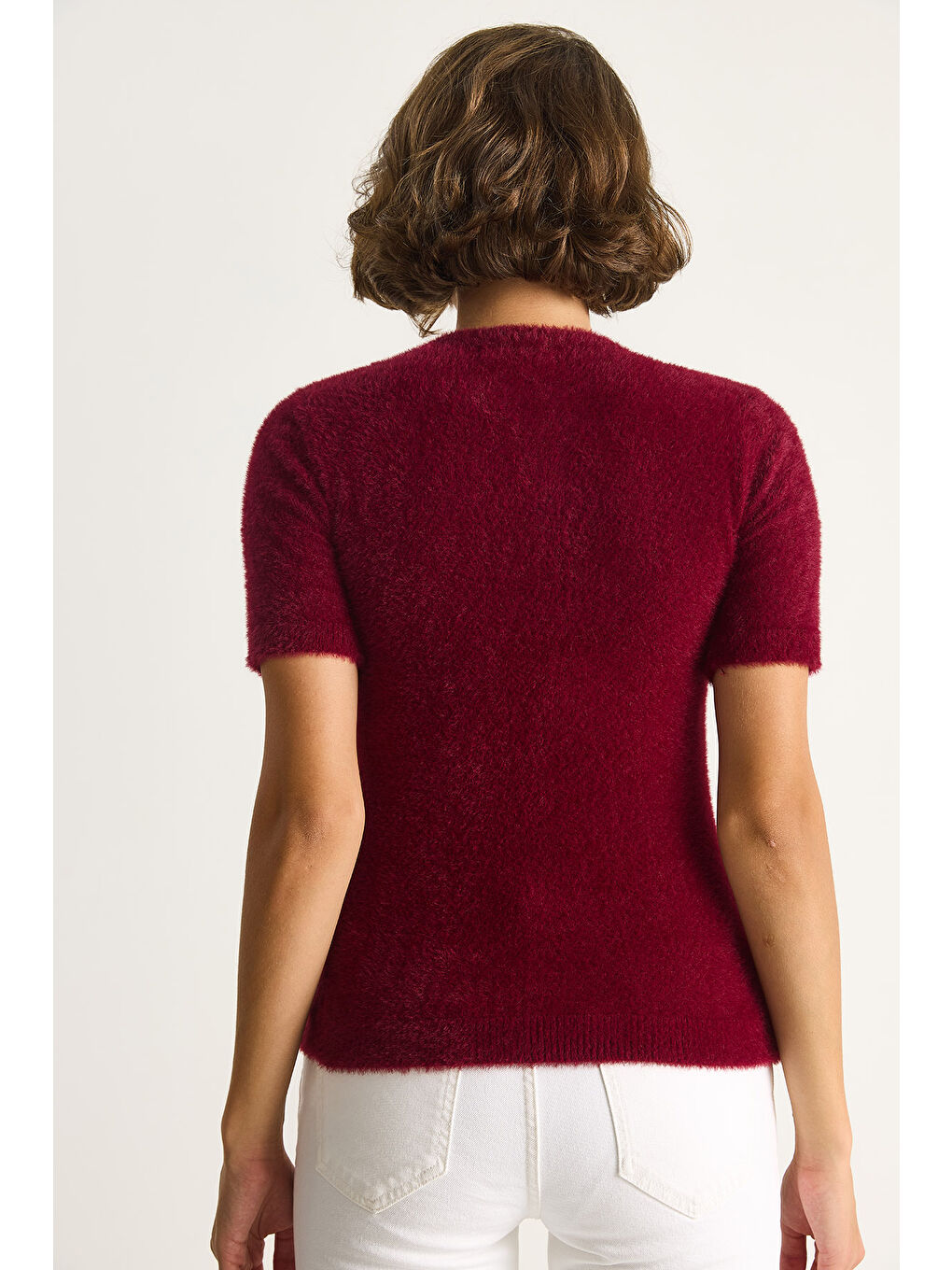 Bordo Kadın Fiyonk Düğme Detaylı Yumuşak Dokulu Triko Hırka w-7