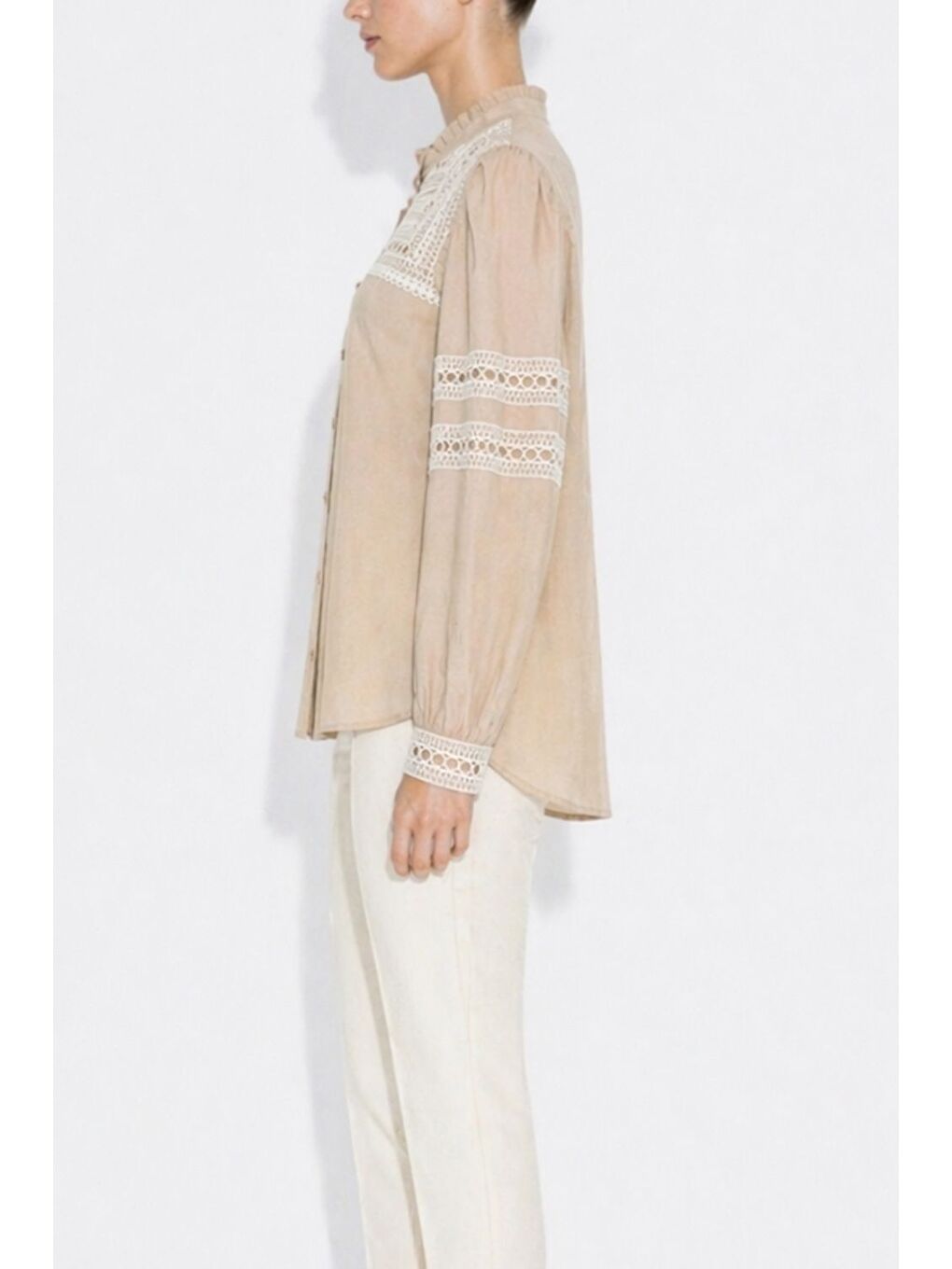 Keten Görünümlü Beyaz Brode Detaylı Bej Tunik-2