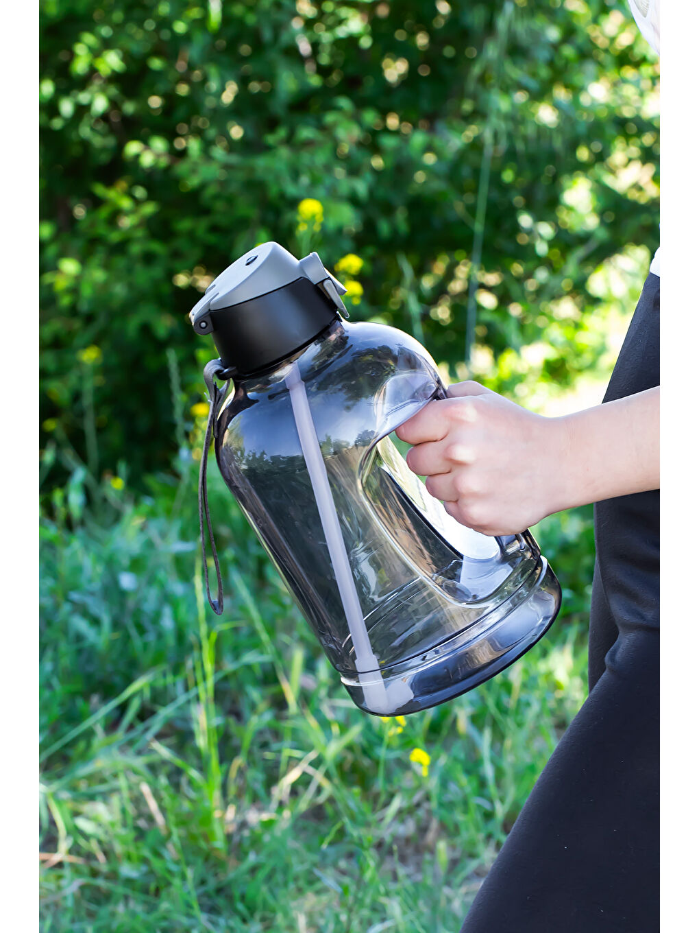 Renksiz 161643-002 BPA Free Kulplu Pipetli Motivasyon Sporcu Su Matarası Suluk 2,5lt Su Şişesi