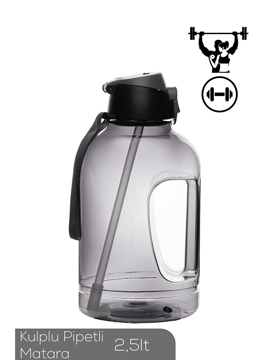 Renksiz 161643-002 BPA Free Kulplu Pipetli Motivasyon Sporcu Su Matarası Suluk 2,5lt Su Şişesi-1