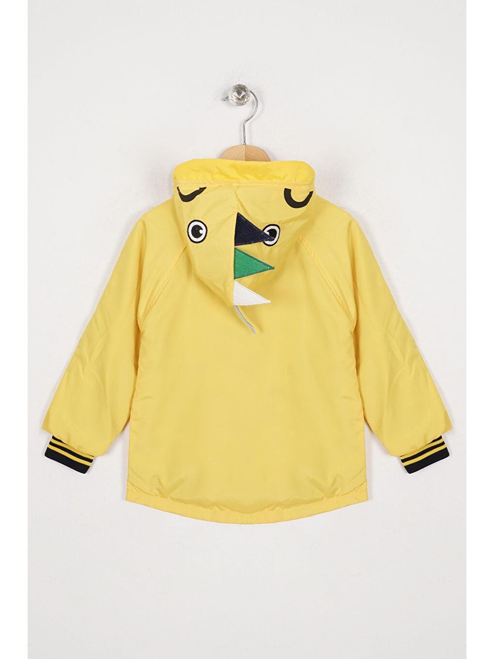 Kapüşonlu Uzun Kol Dinozor Baskılı Sarı Renk Yağmurluk-1