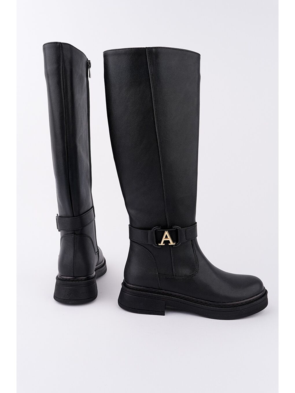 Siyah AVENTRA Kemer ve Toka Detaylı Fermuarlı Kadın Çizme-2
