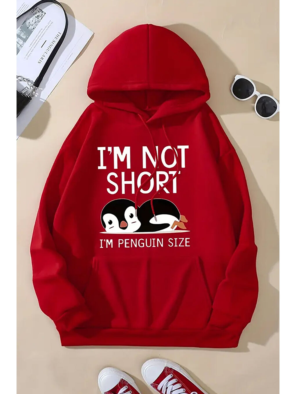 uyguntarz Kırmızı I'm Not Short Baskılı Unisex Oversize Sweatshirt