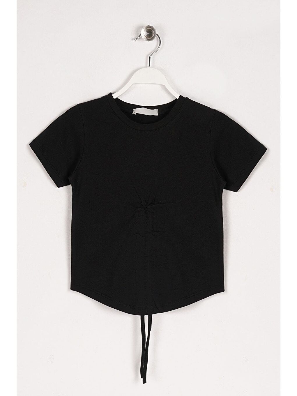 Bisiklet Yaka Bağcık Detaylı Siyah Renk Kız Çocuk Tshirt