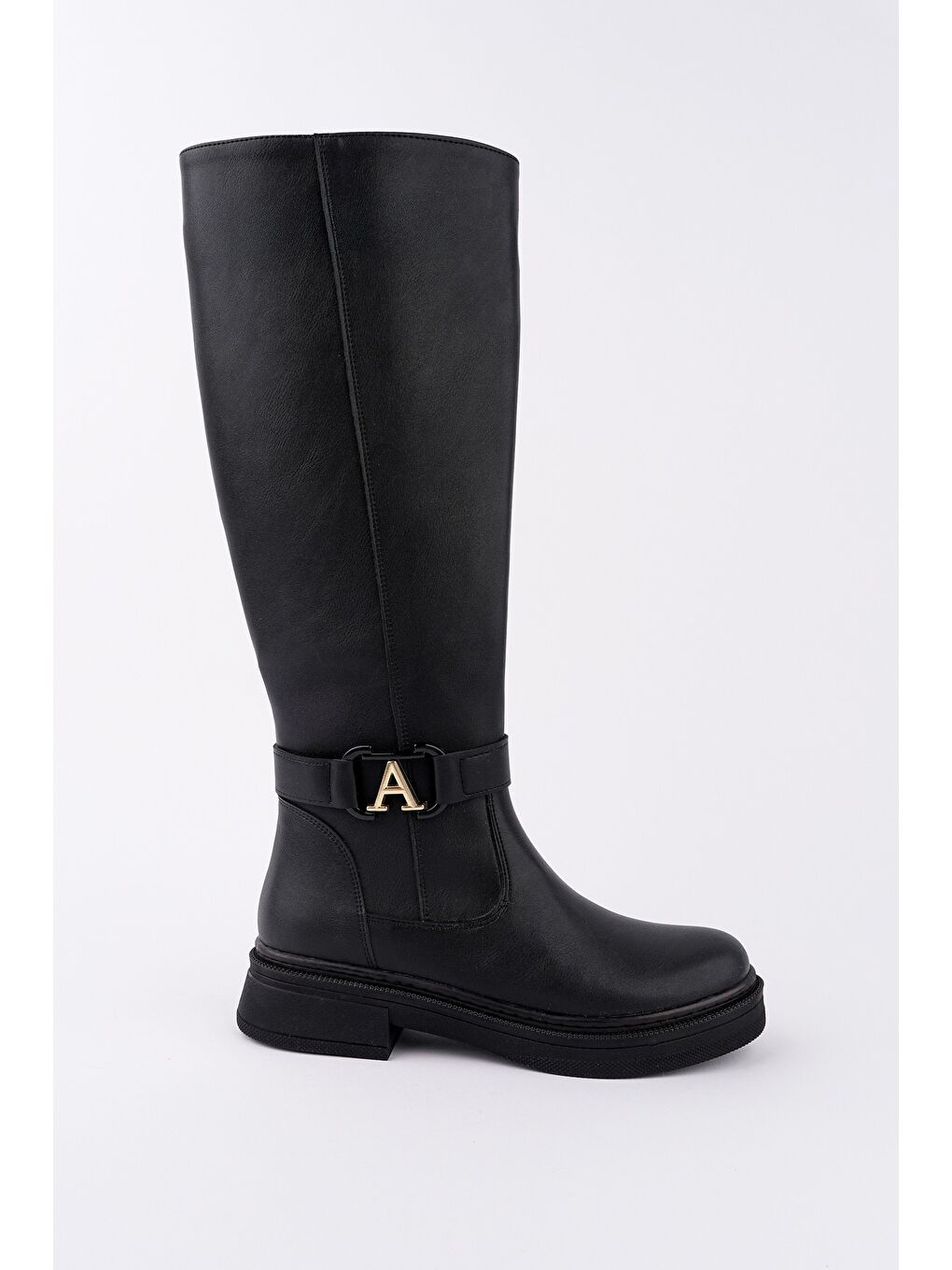 Siyah AVENTRA Kemer ve Toka Detaylı Fermuarlı Kadın Çizme