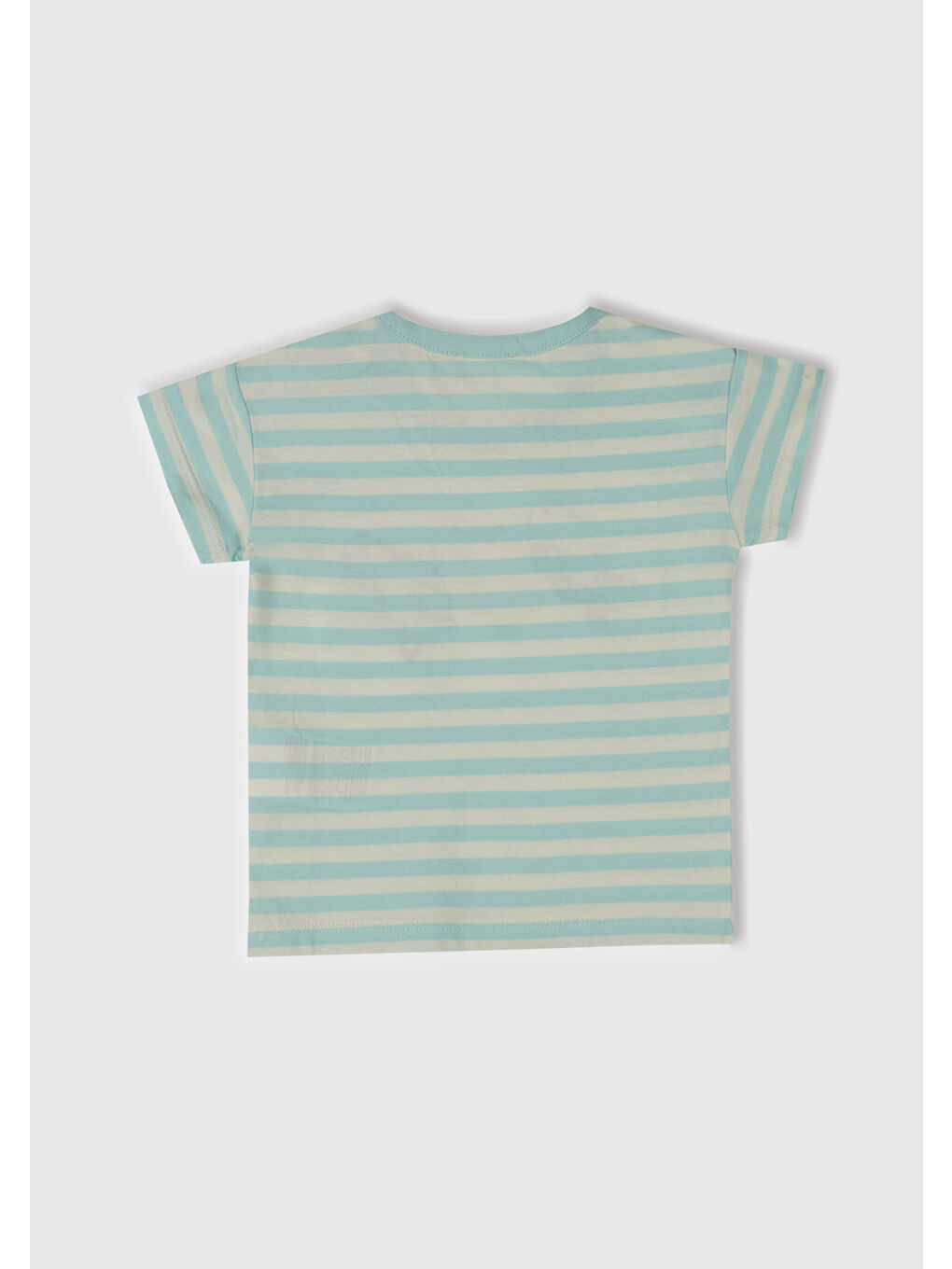 Bebek Toz Mavi Çizgili Önü Baskılı Omzu Logo Düğmeli T-Shirt-2