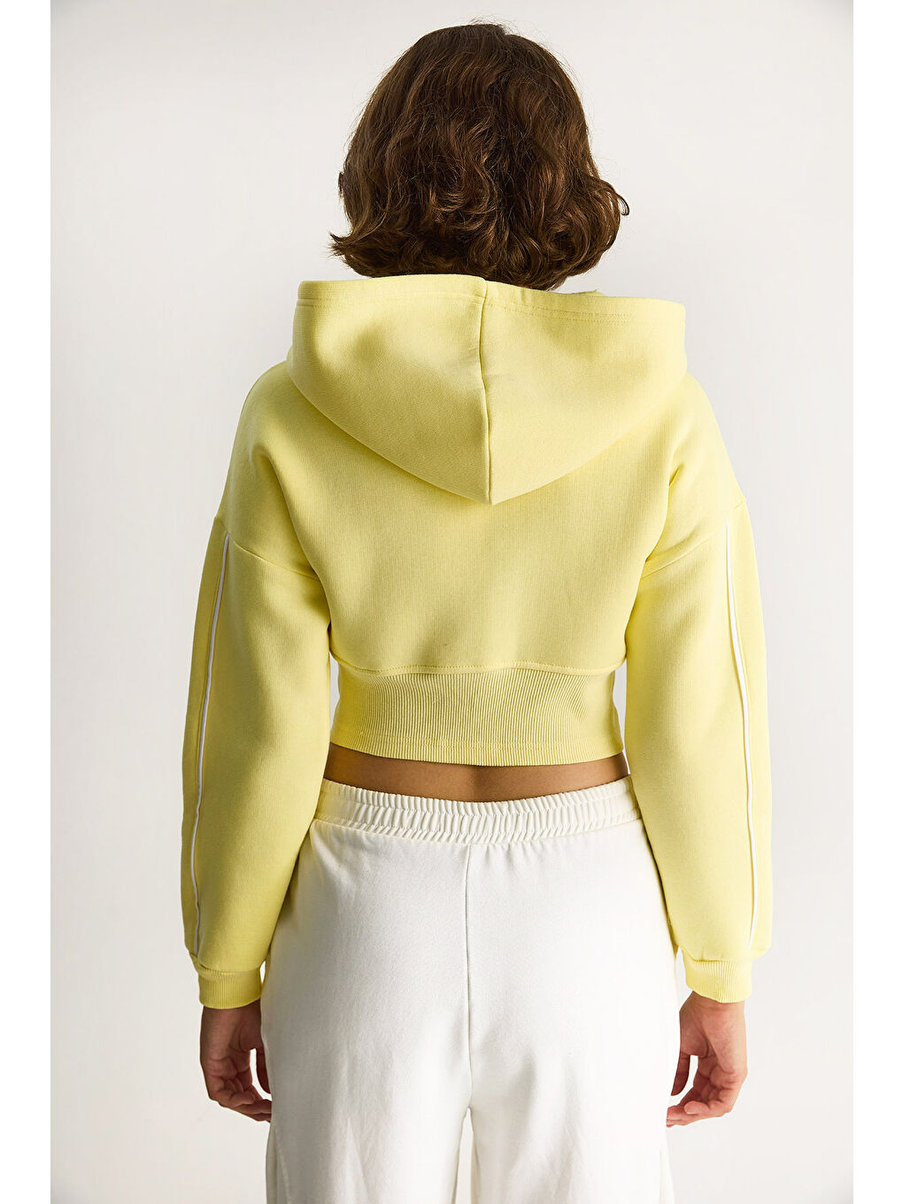 Gri Kadın Kapüşonlu Fermuarlı Korse Detaylı Şardonlu Crop Hırka-6