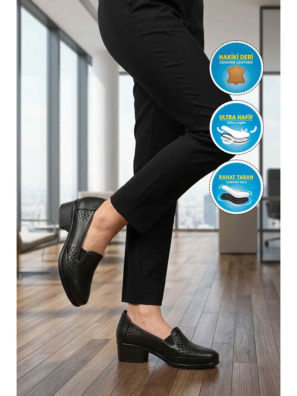 Siyah Hakiki Deri Kadın Topuklu Klasik Ayakkabı 16274 Z-2