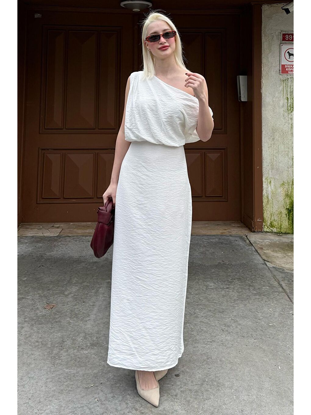 Beyaz Düşük Omuz Elbise Mg2349-2