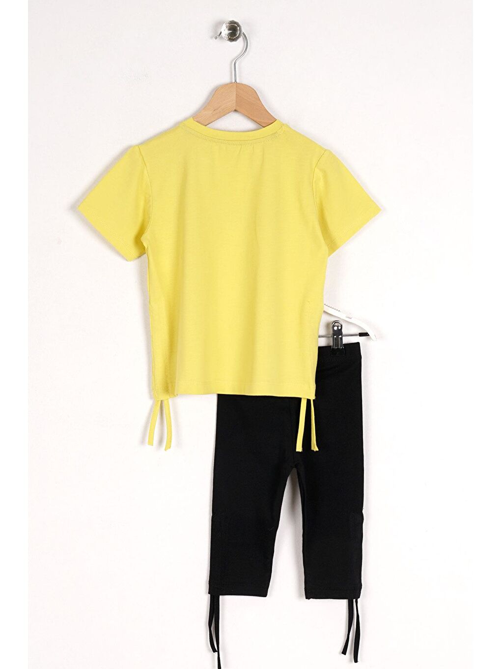 Bisiklet Yaka Kısa Kol Perfect Sister Baskılı Sarı Renk Kız Çocuk Taytlı Takım-1