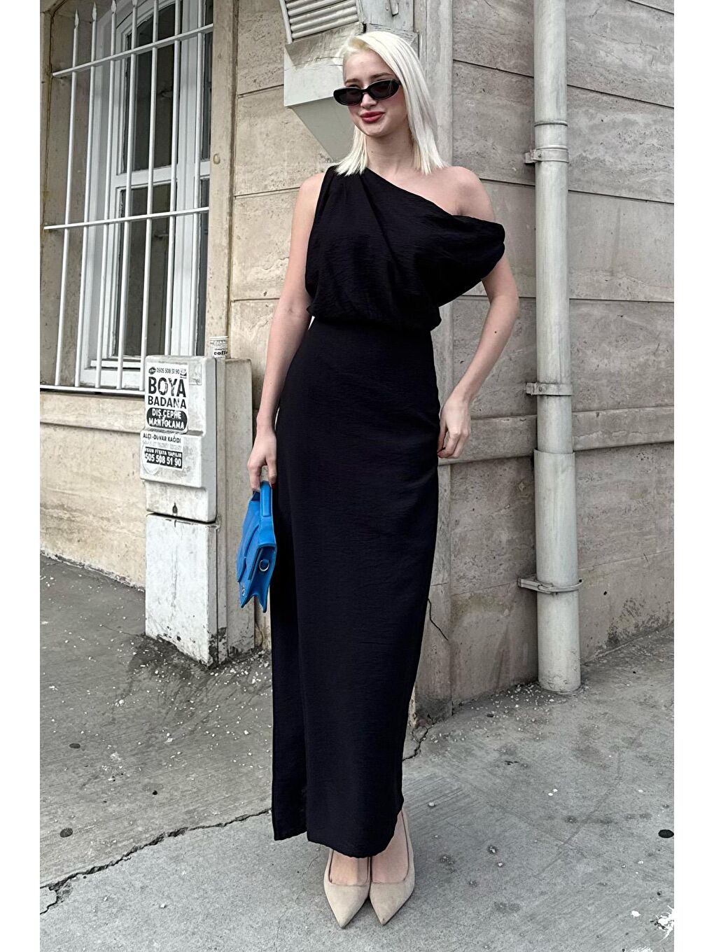 Siyah Düşük Omuz Elbise Mg2349