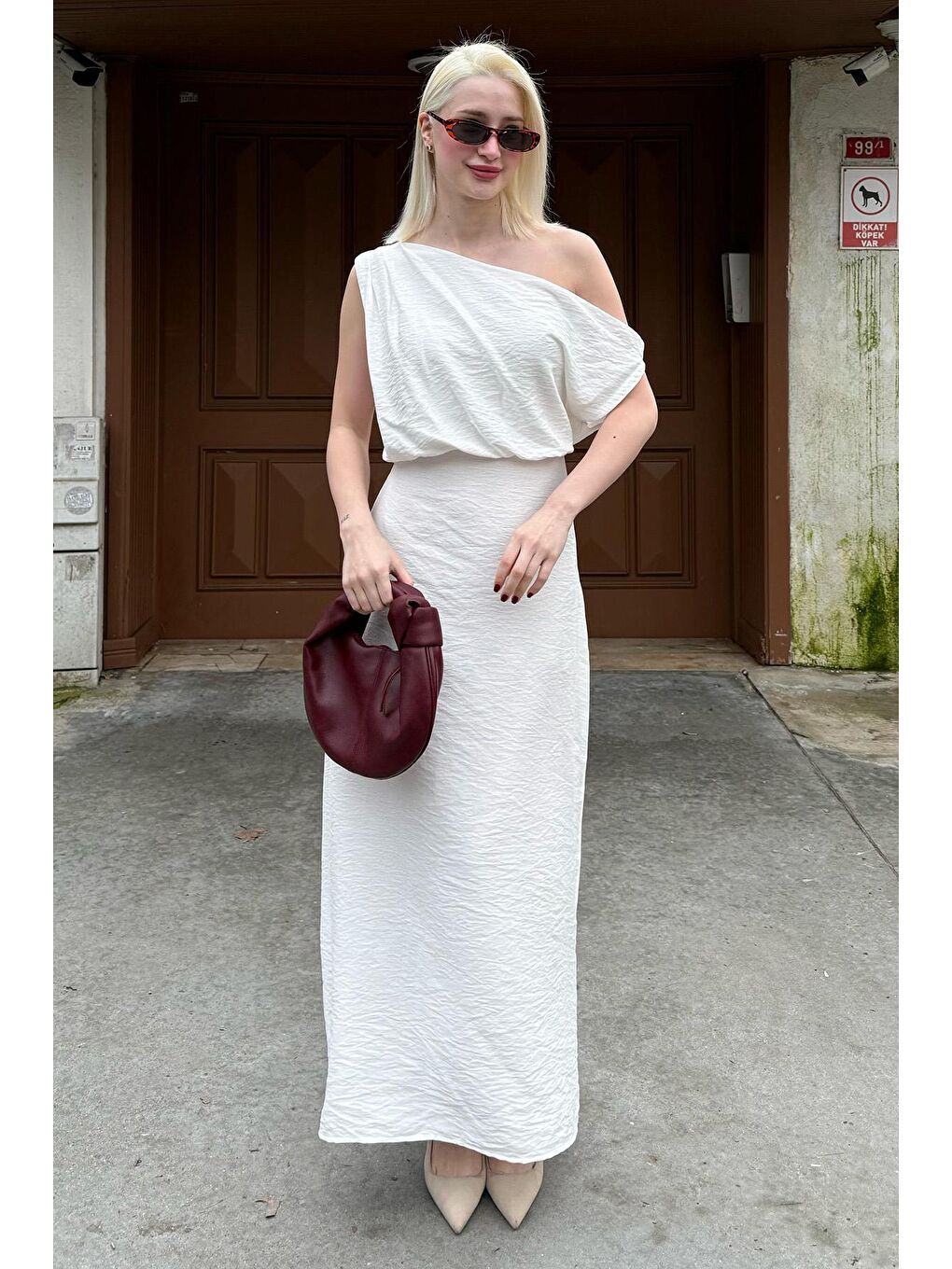 Beyaz Düşük Omuz Elbise Mg2349-4
