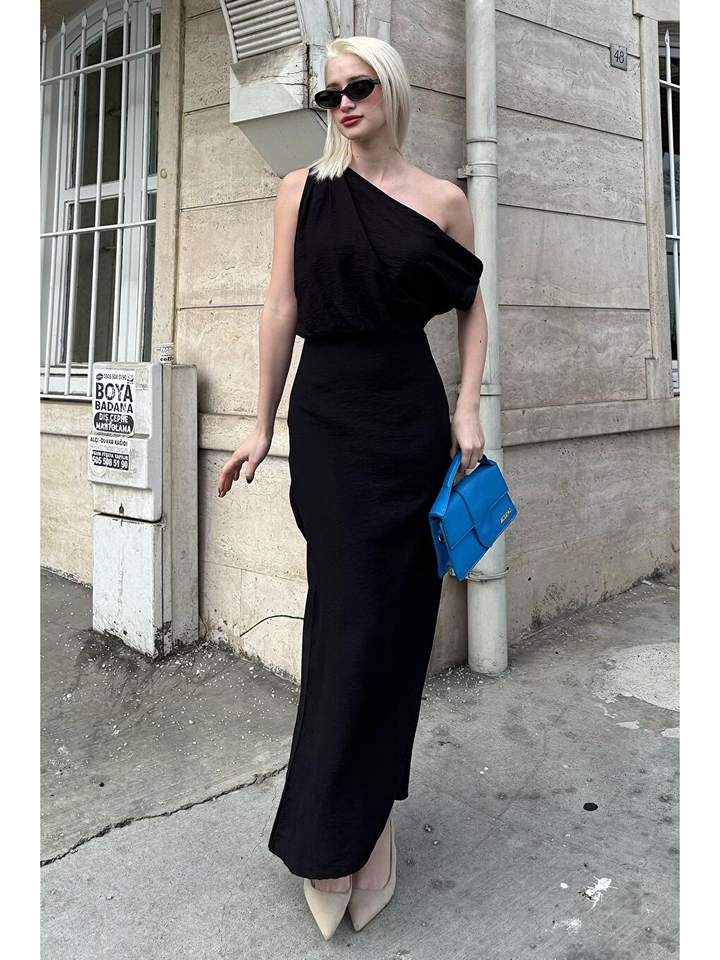 Siyah Düşük Omuz Elbise Mg2349-1