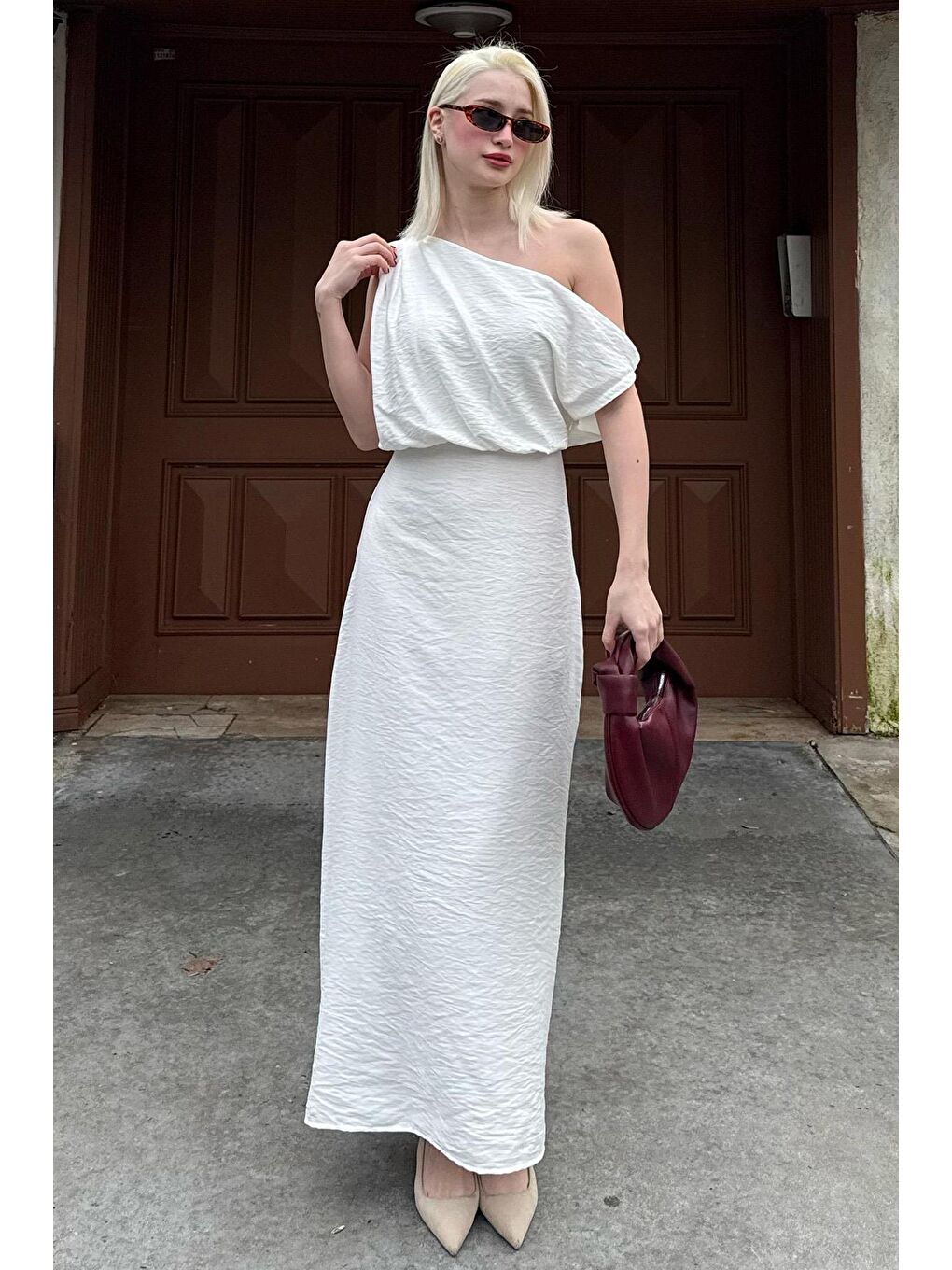 Beyaz Düşük Omuz Elbise Mg2349-5