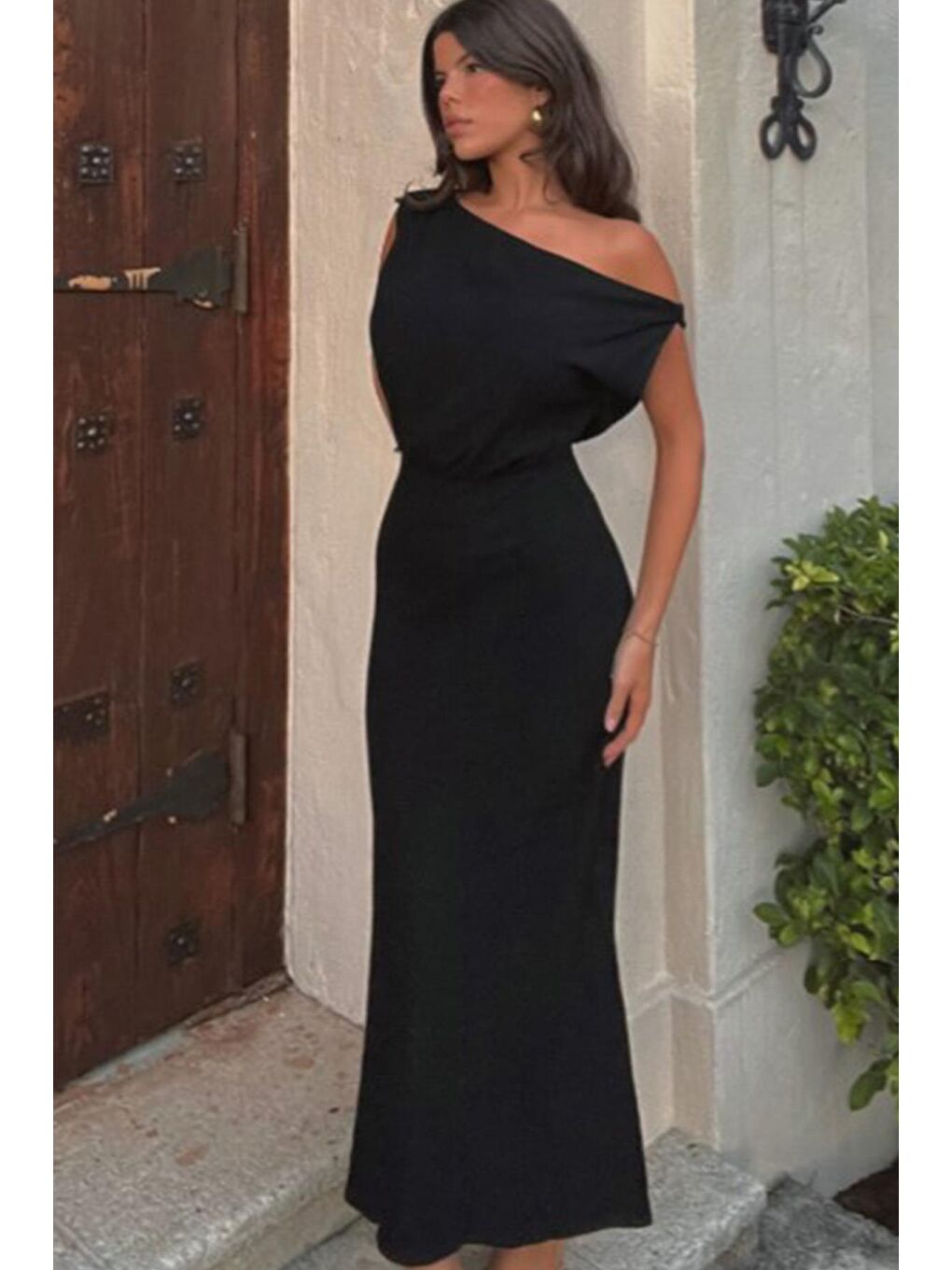 Siyah Düşük Omuz Elbise Mg2349-2