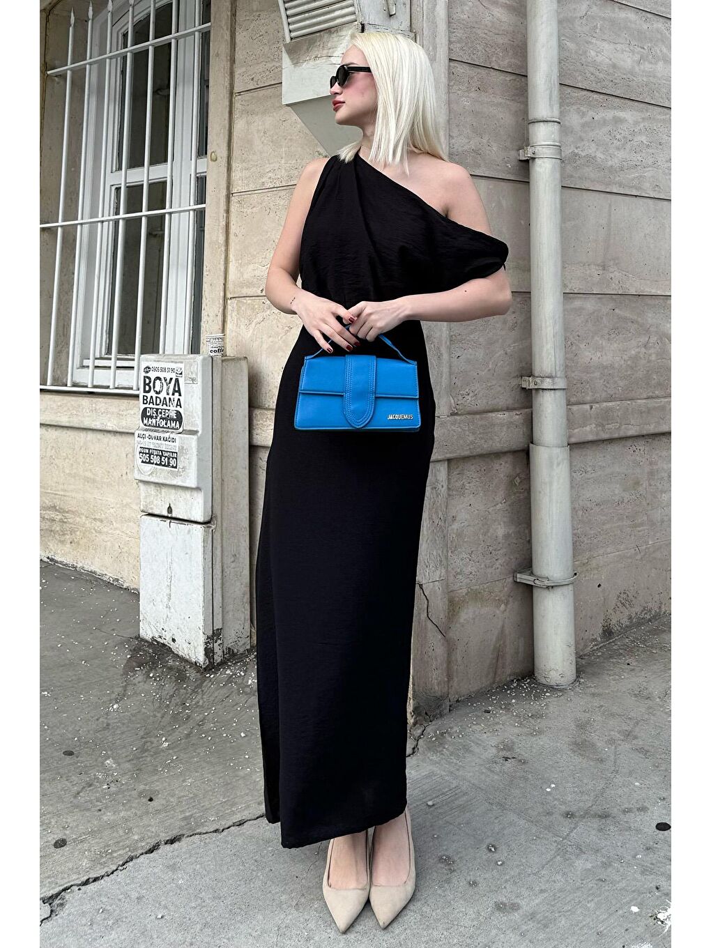 Siyah Düşük Omuz Elbise Mg2349-3