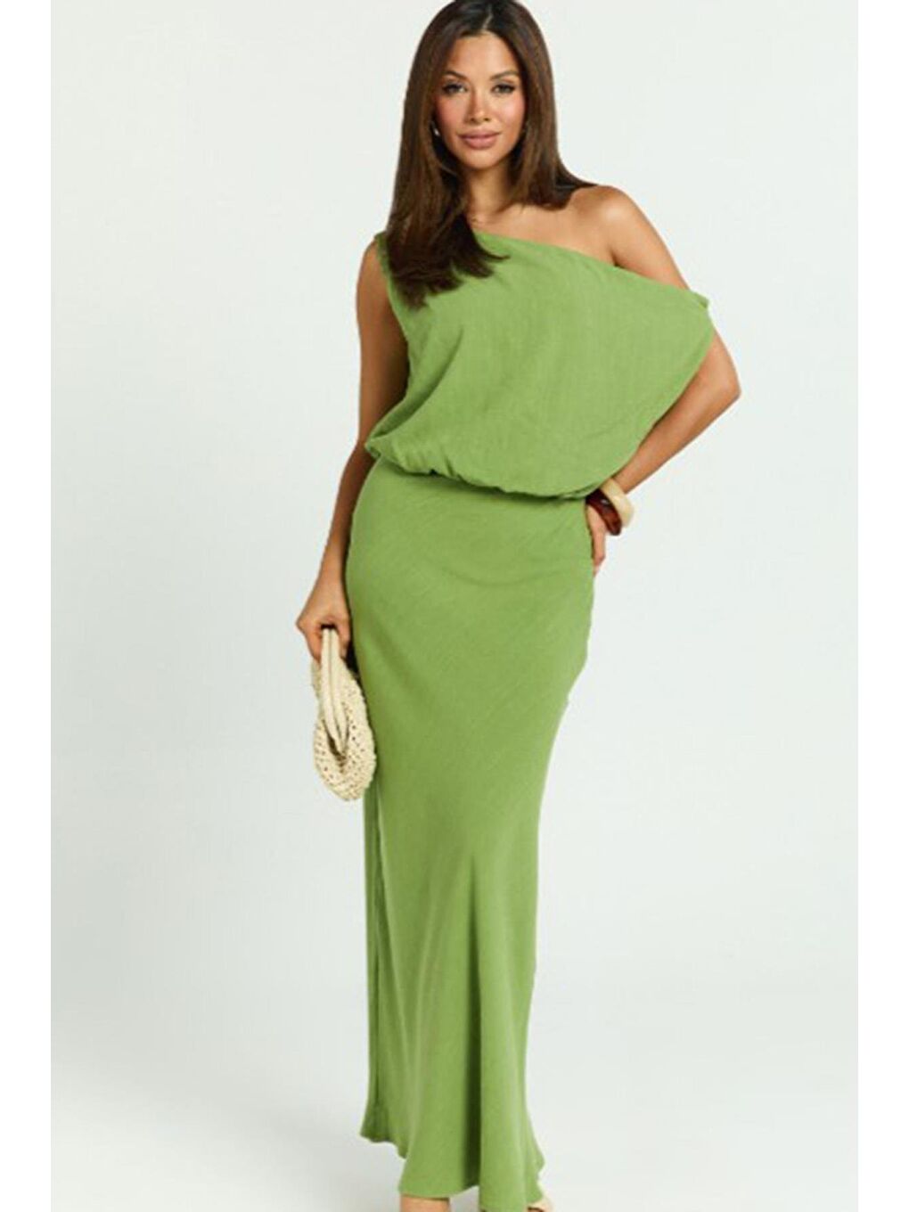 Mint Yeşili Düşük Omuz Elbise Mg2349-1