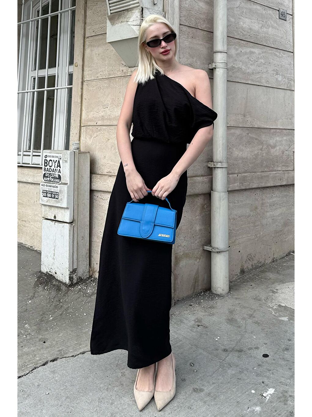 Siyah Düşük Omuz Elbise Mg2349-5