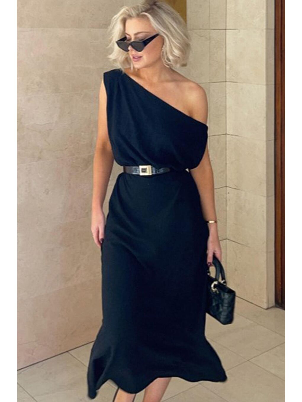 Siyah Düşük Omuz Elbise Mg2349-6