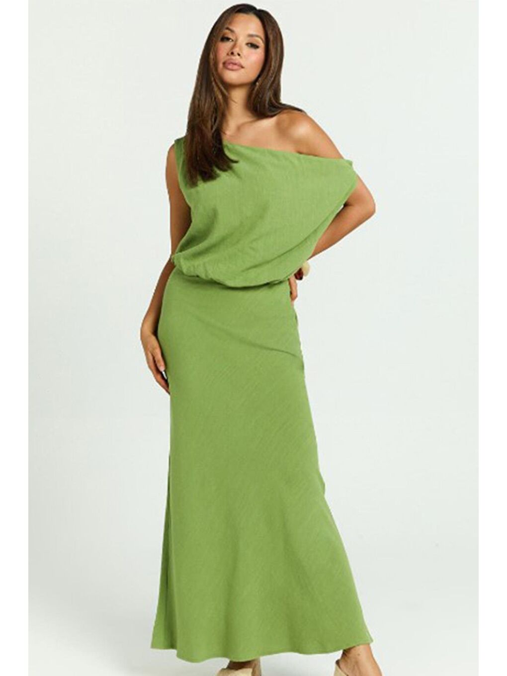 Mint Yeşili Düşük Omuz Elbise Mg2349-3