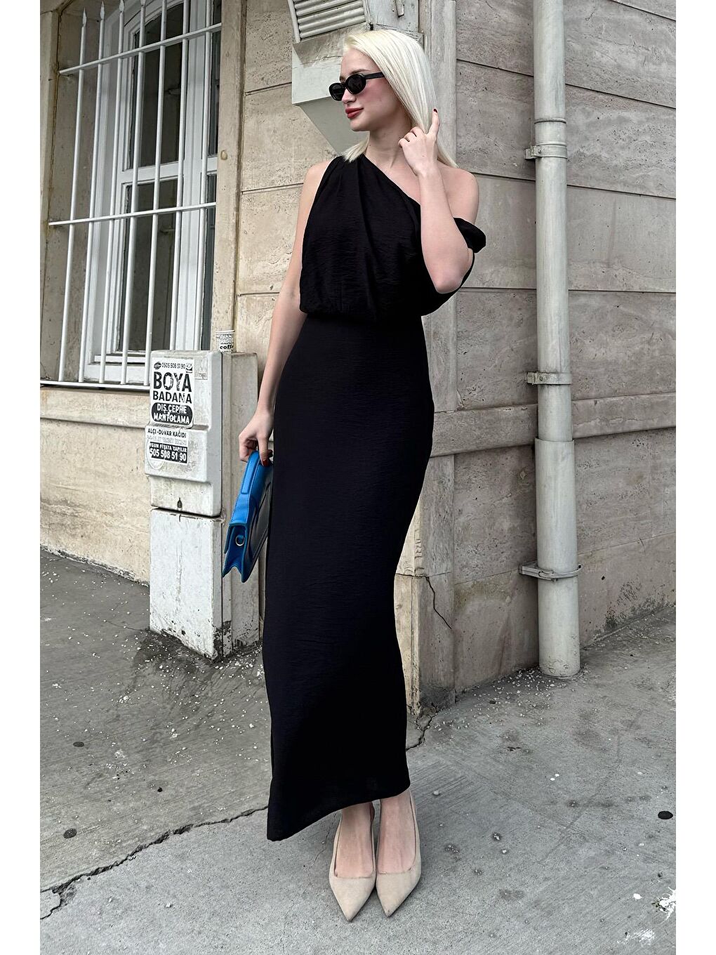 Siyah Düşük Omuz Elbise Mg2349-7