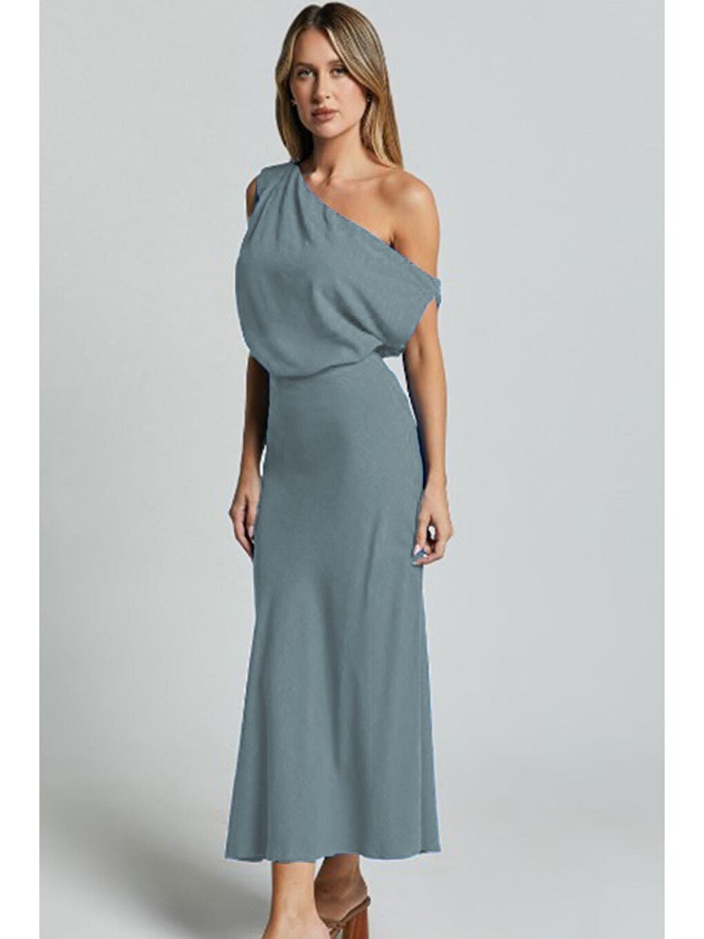 Gri Düşük Omuz Elbise Mg2349-2