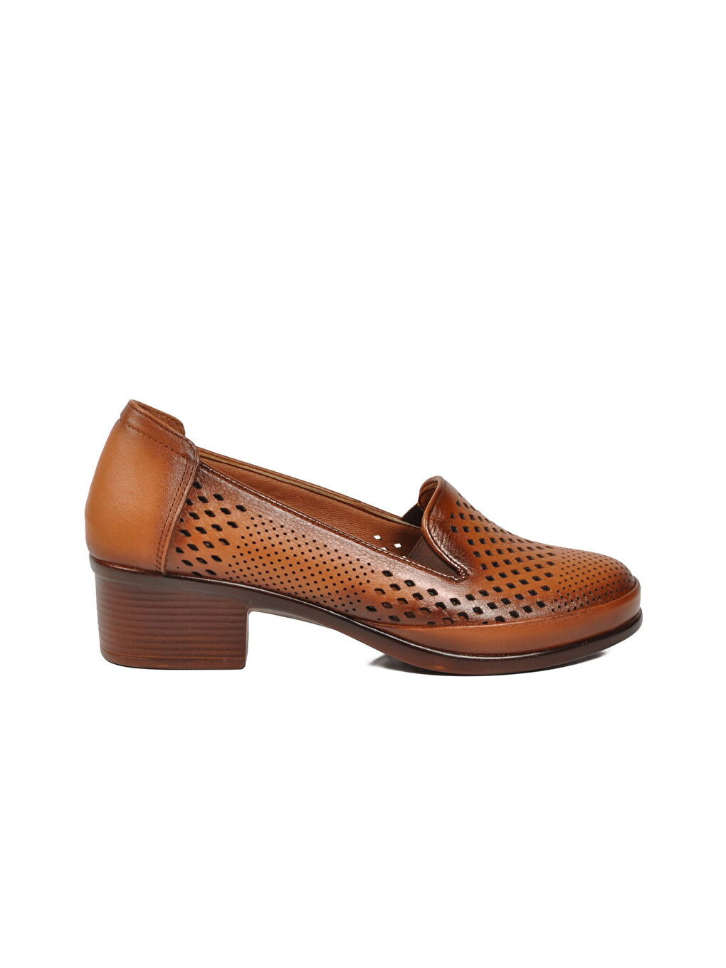 Kahverengi Taba Hakiki Deri Kadın Topuklu Klasik Ayakkabı 16274 Z-1