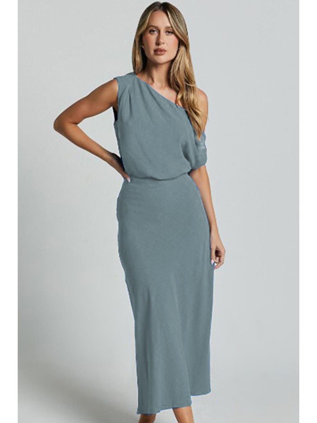 Gri Düşük Omuz Elbise Mg2349-4