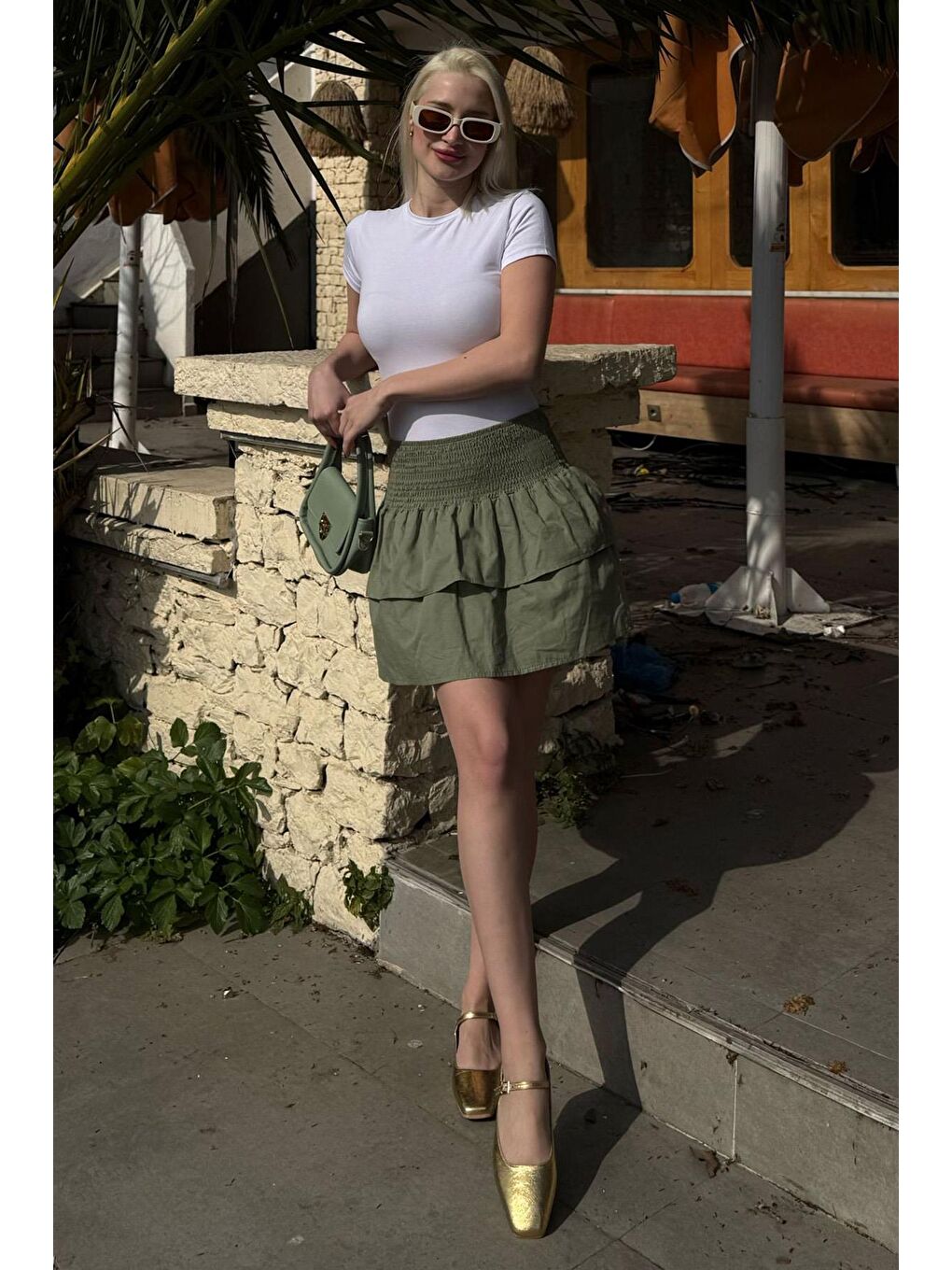 Yeşil Mini Katlı Etek Mg2337