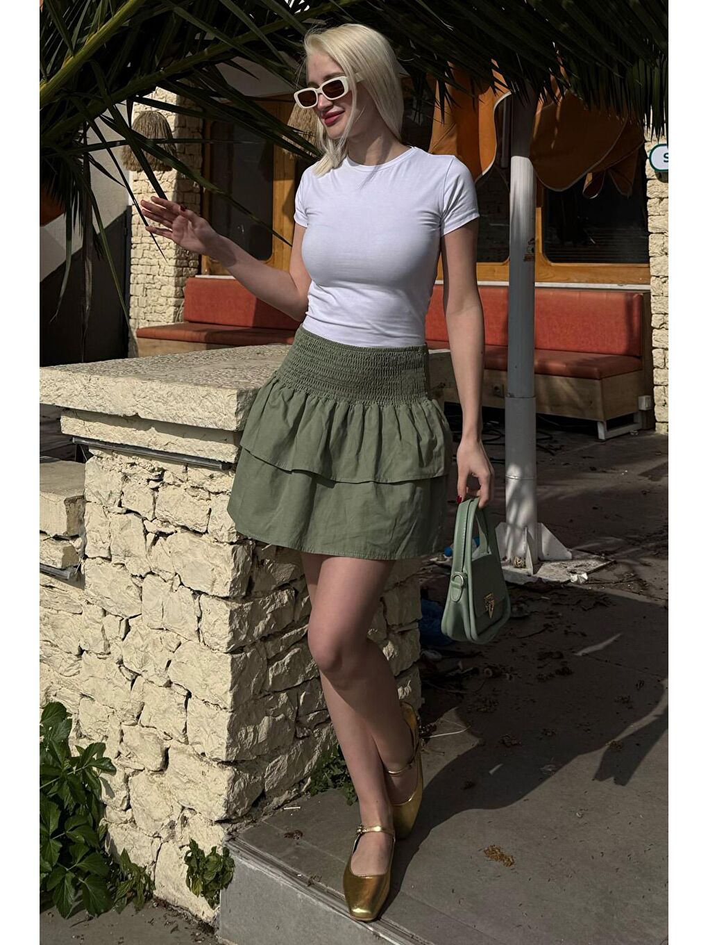 Yeşil Mini Katlı Etek Mg2337-2