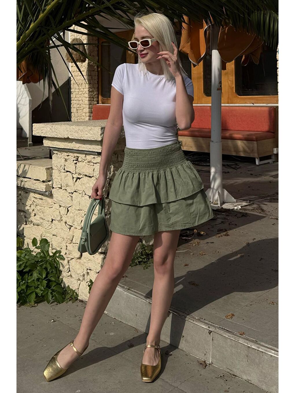 Yeşil Mini Katlı Etek Mg2337-3