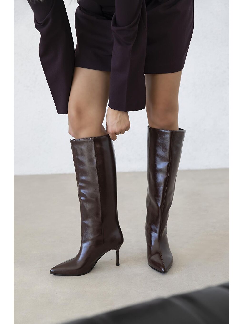 Kahverengi Clara Kadın Kırışık Deri Çizme Kahve