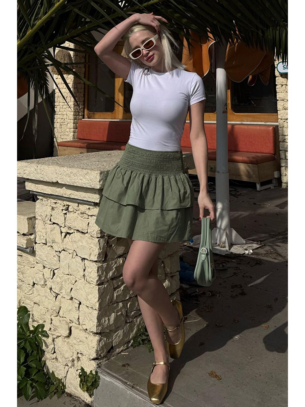 Yeşil Mini Katlı Etek Mg2337-4