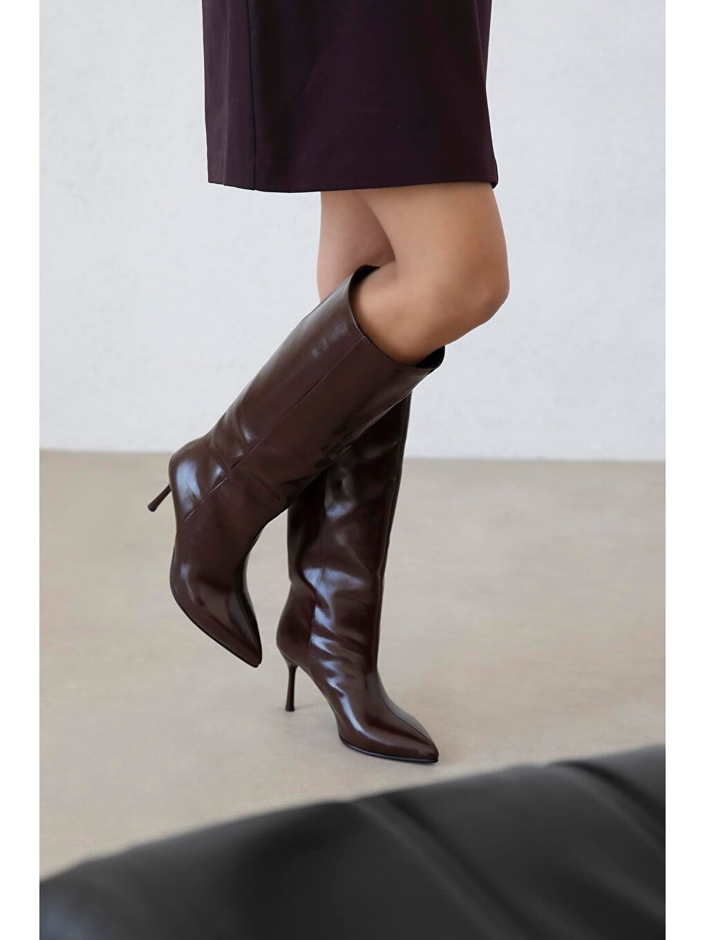 Kahverengi Clara Kadın Kırışık Deri Çizme Kahve-1