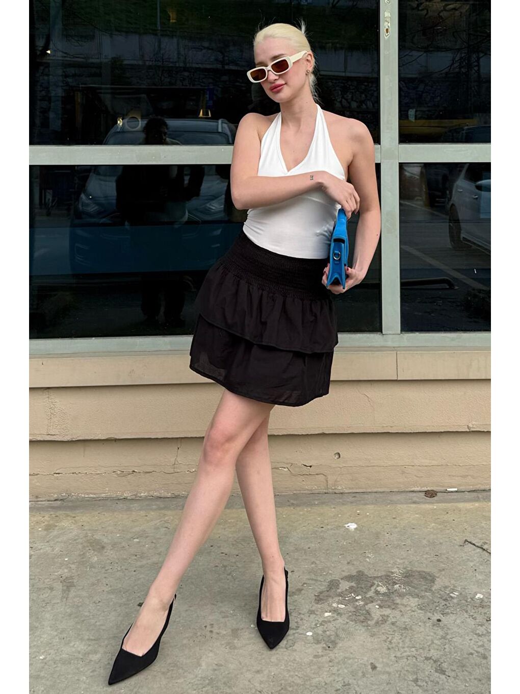 Siyah Mini Katlı Etek Mg2337