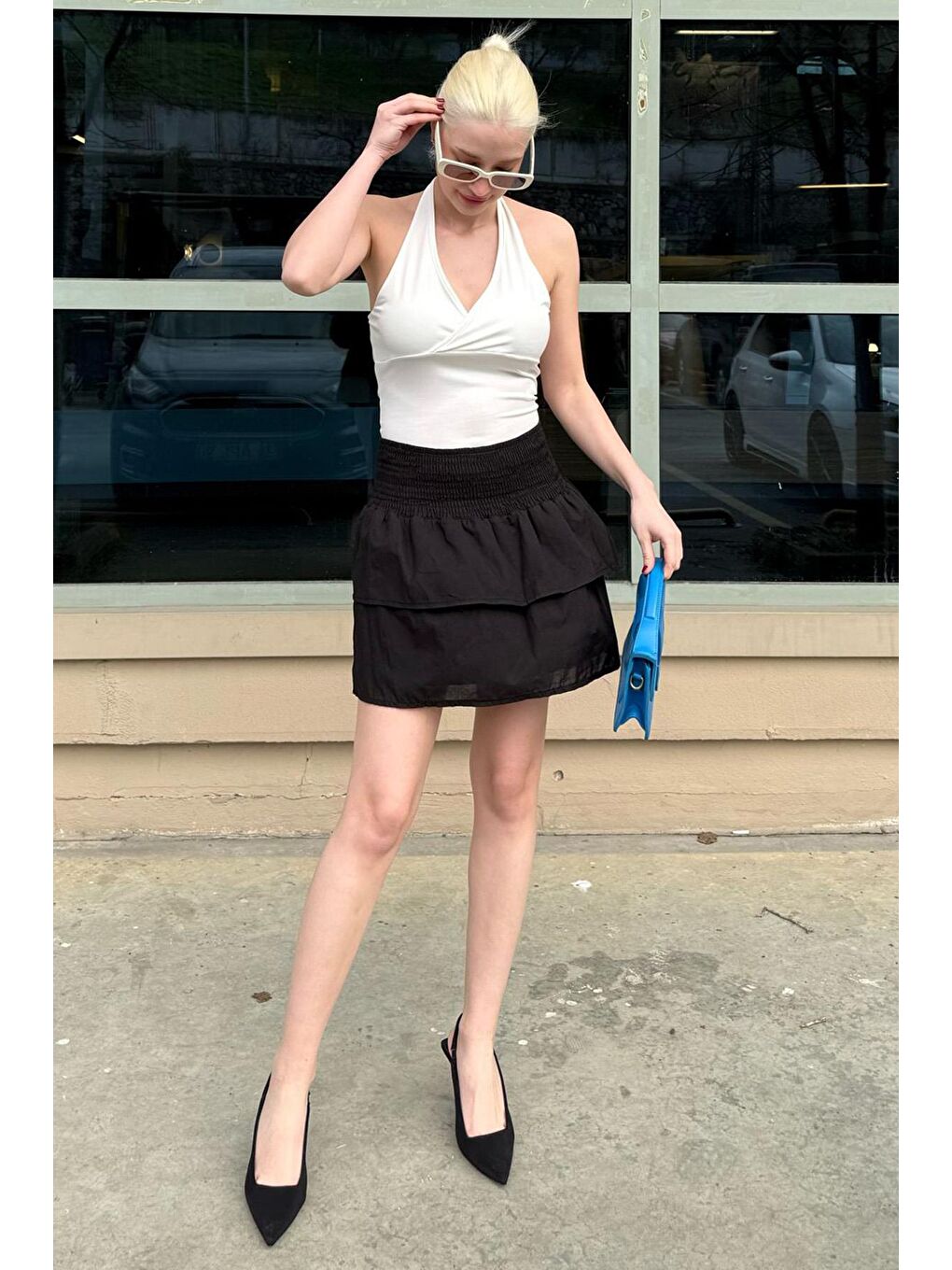 Siyah Mini Katlı Etek Mg2337-1