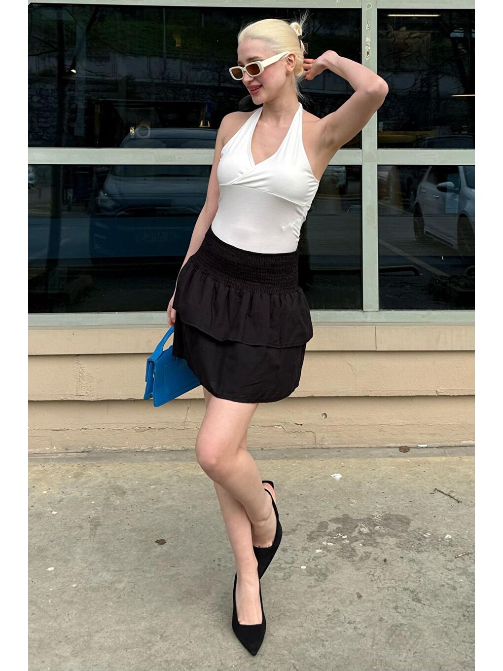 Siyah Mini Katlı Etek Mg2337-2