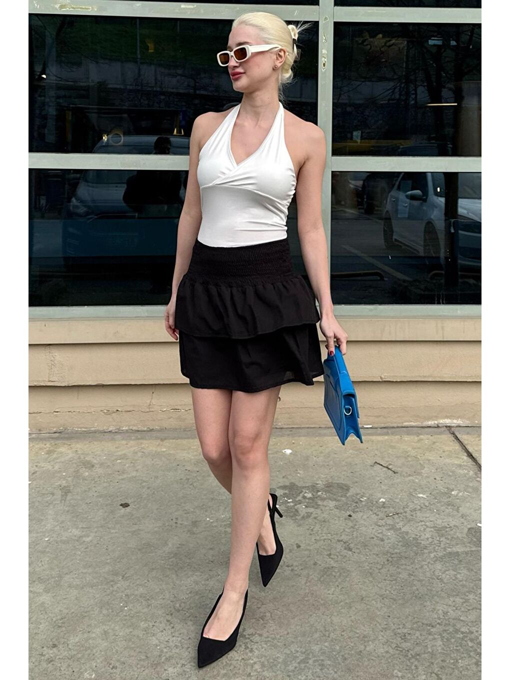 Siyah Mini Katlı Etek Mg2337-3