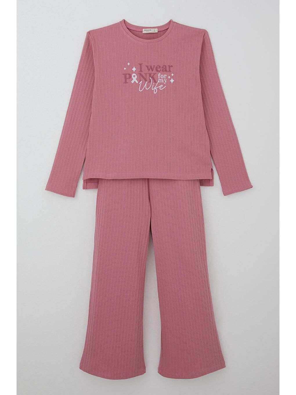 Pembe Kız Çocuk Pantolonlu Takım Yazı Nakışlı Fiyonk Detaylı Gülkurusu (4-8 Yaş)