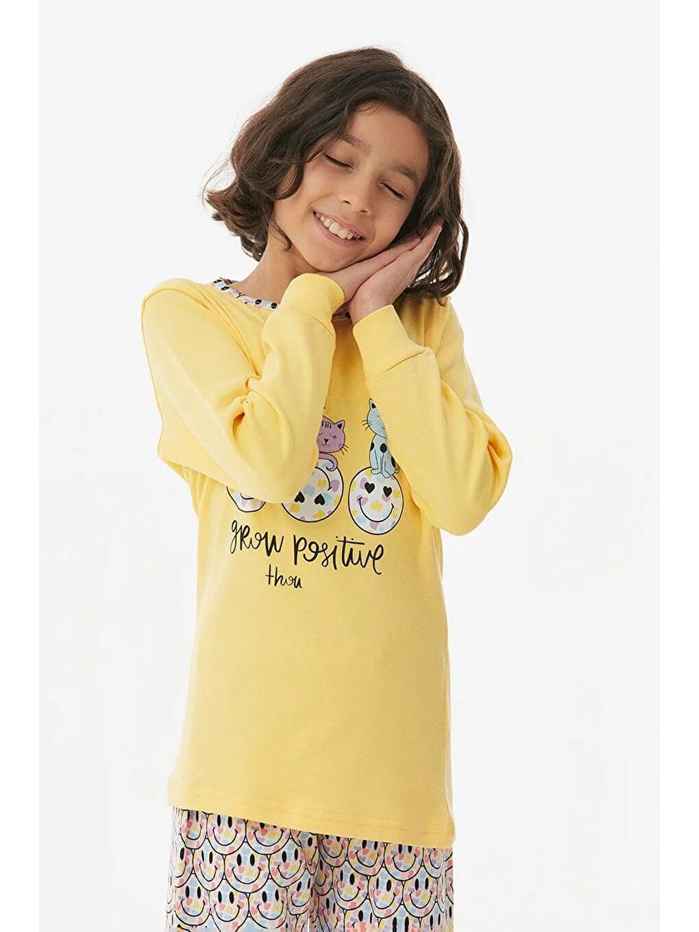 Sarı Baskılı Bisiklet Yaka Kız Çocuk Takım
