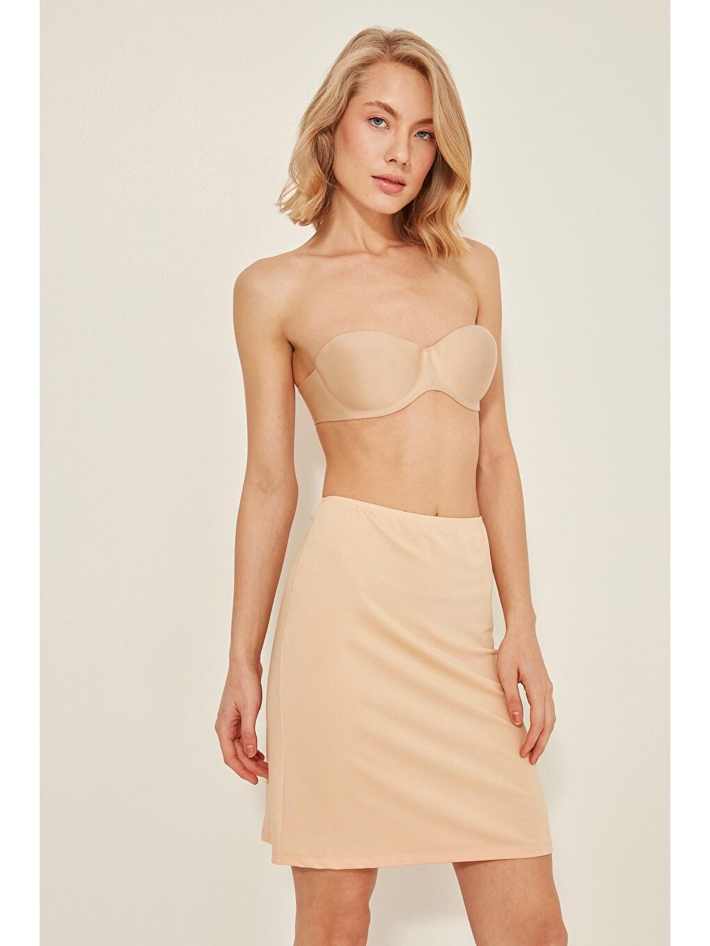 Bej C1506 Kadın Uzun Jüpon Ten-2