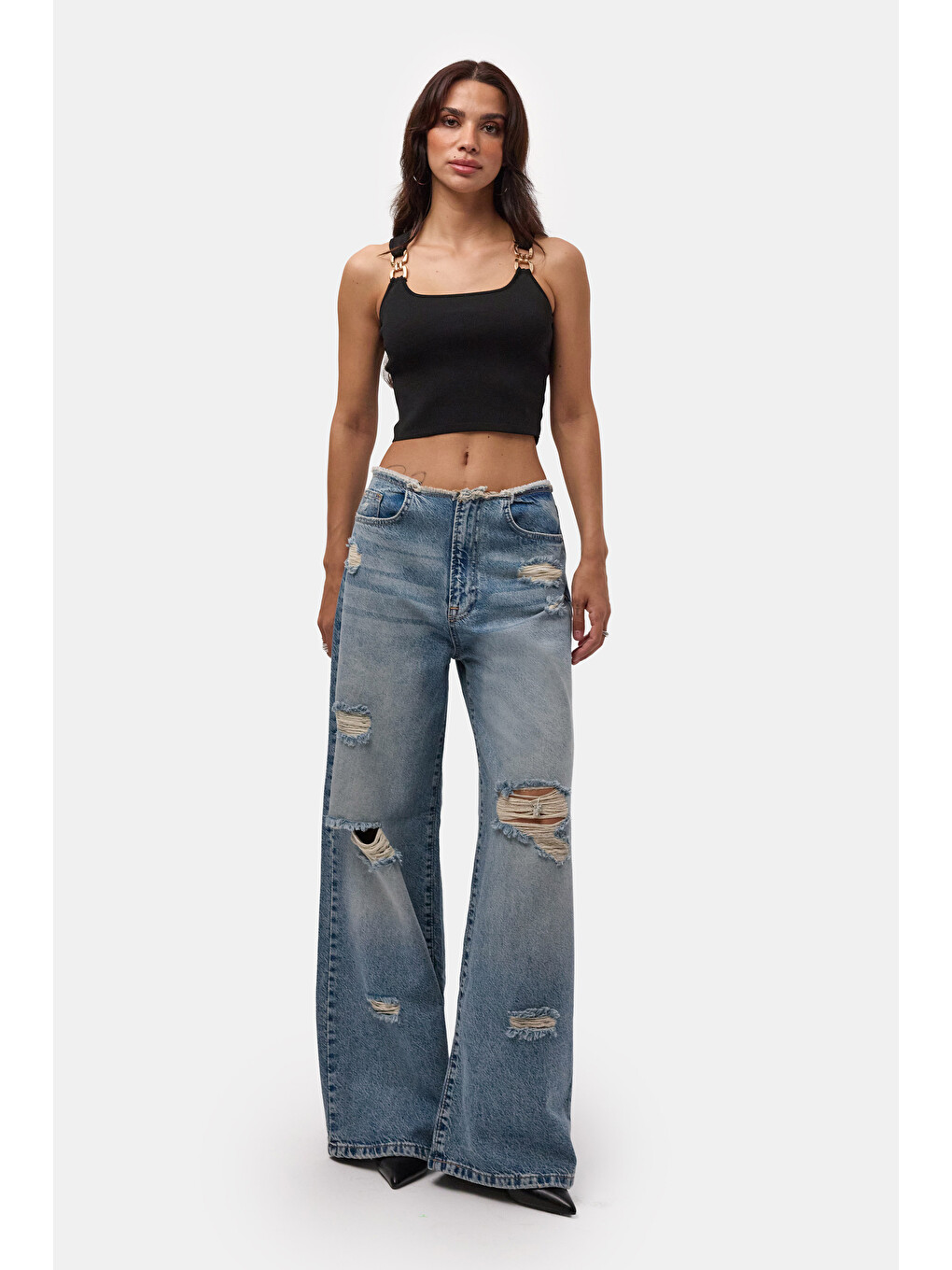 Mavi Kadın Jean Rengi 12s6-32 Straight Fit Yırtık Detaylı Tasarım Denim Jean-3