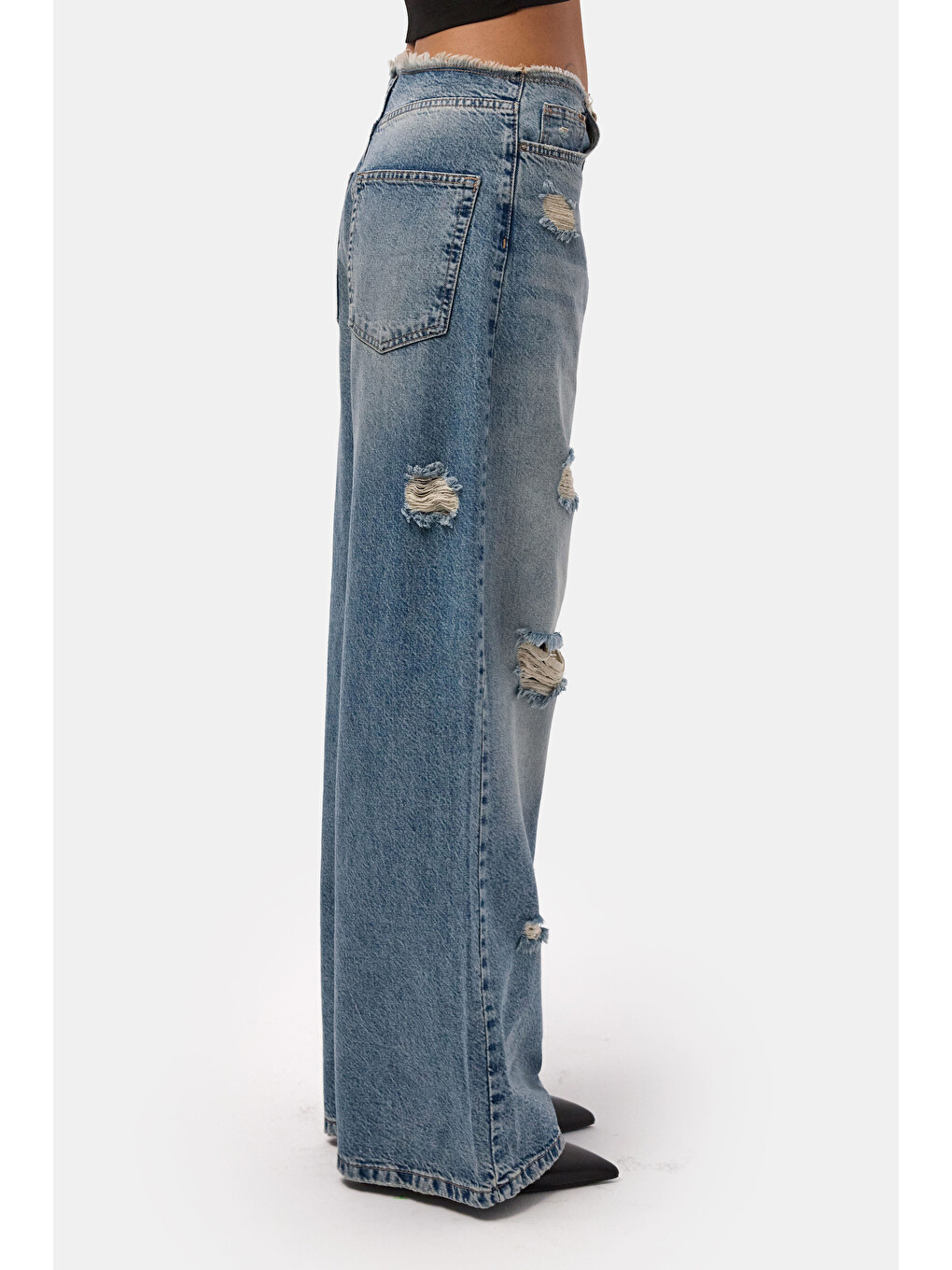 Mavi Kadın Jean Rengi 12s6-32 Straight Fit Yırtık Detaylı Tasarım Denim Jean-4