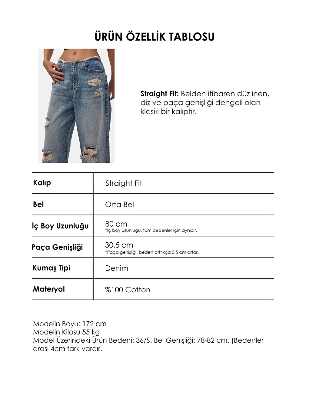 Mavi Kadın Jean Rengi 12s6-32 Straight Fit Yırtık Detaylı Tasarım Denim Jean-5