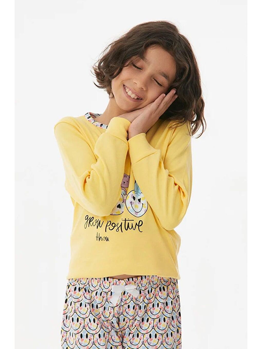 Sarı Baskılı Bisiklet Yaka Kız Çocuk Takım-3