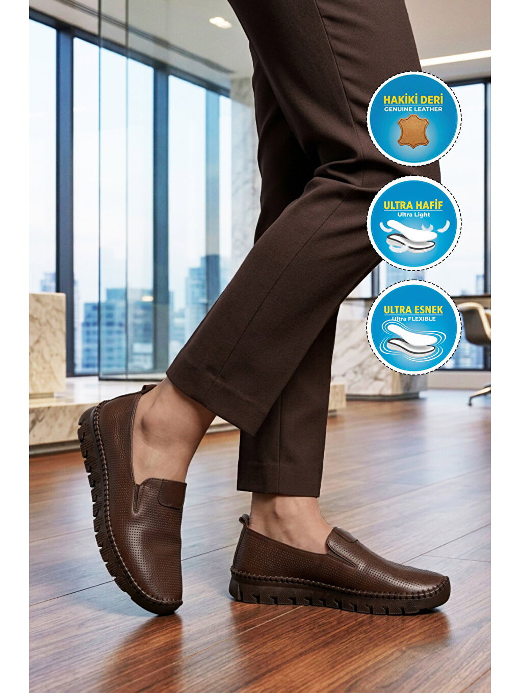 Kahverengi Premium Kahve Hakiki Deri Kadın Casual Ayakkabı 44410 Z-2