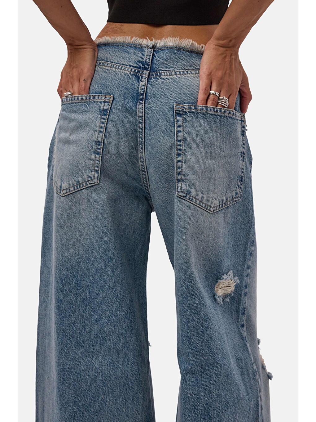 Mavi Kadın Jean Rengi 12s6-32 Straight Fit Yırtık Detaylı Tasarım Denim Jean-6